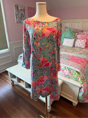 Lilly Pulitzer Pink & Turquoise Flamingo Print Shift Dress